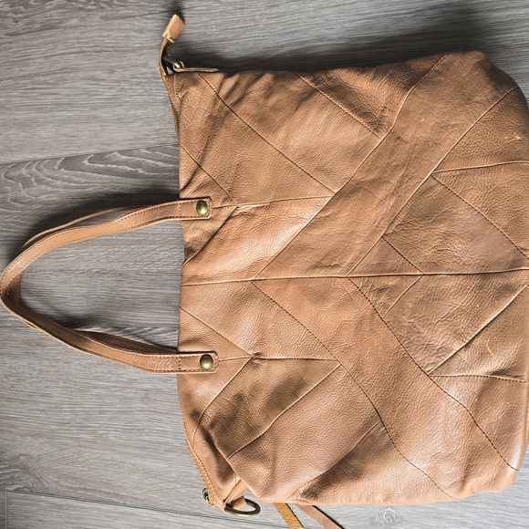 Lucky Brand Bag Patchwork Leather Tan Bag With Tassles Boho Hippie Preppy - Picture 1 of 12